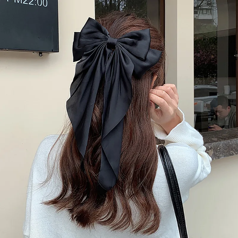 Top Trends: Women Large Bow Hairpin Summer Chiffon Big Bowknot Stain Bow Barrettes Women Solid Color Ponytail Clip Hair Accessories Shoppable Styles