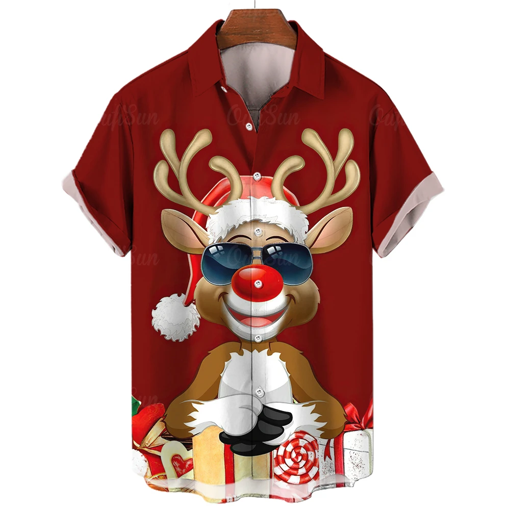 Top Trends: 2024 Hawaiian Christmas Tree Theme Men's Shirts Santa Claus Snowy Deer Happy Night Fashion Elements Loose Casual Des Cute Dog Shoppable Styles