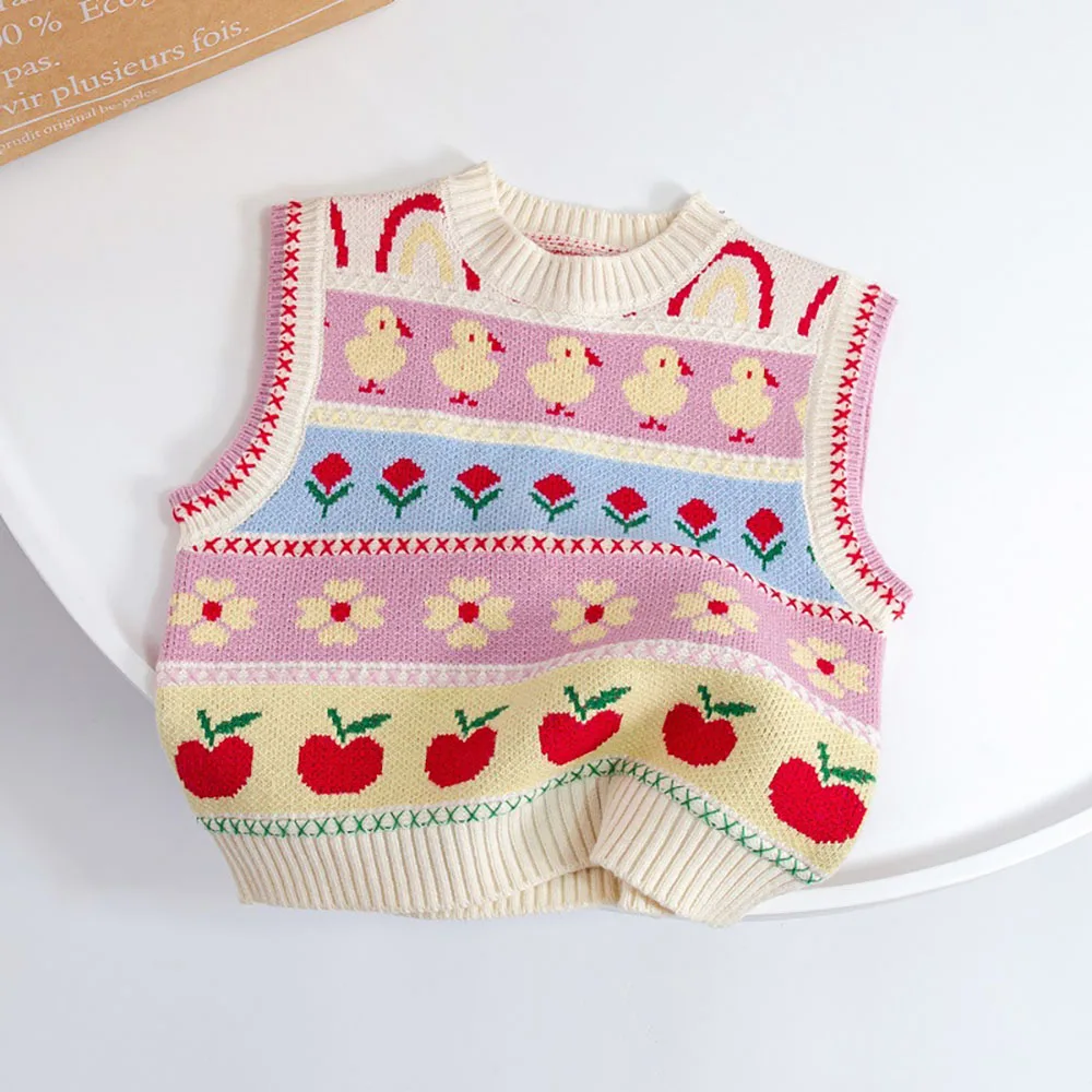 Top Trends: Cute Baby Girls Knitted Vest Spring Autumn Cartoon Striped Sleeveless Pullover Sweaters Kids Girl Waistcoat Children Clothes Shoppable Styles