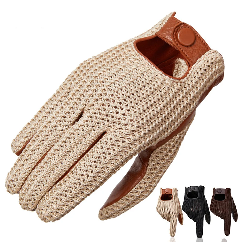 Top Trends: Autumn Winter Men&#039;s Wool Knitted Goatskin Touch Screen Gloves Locomotive Mitten Car Driving Genuine Leather Motorcycle Gloves Shoppable Styles