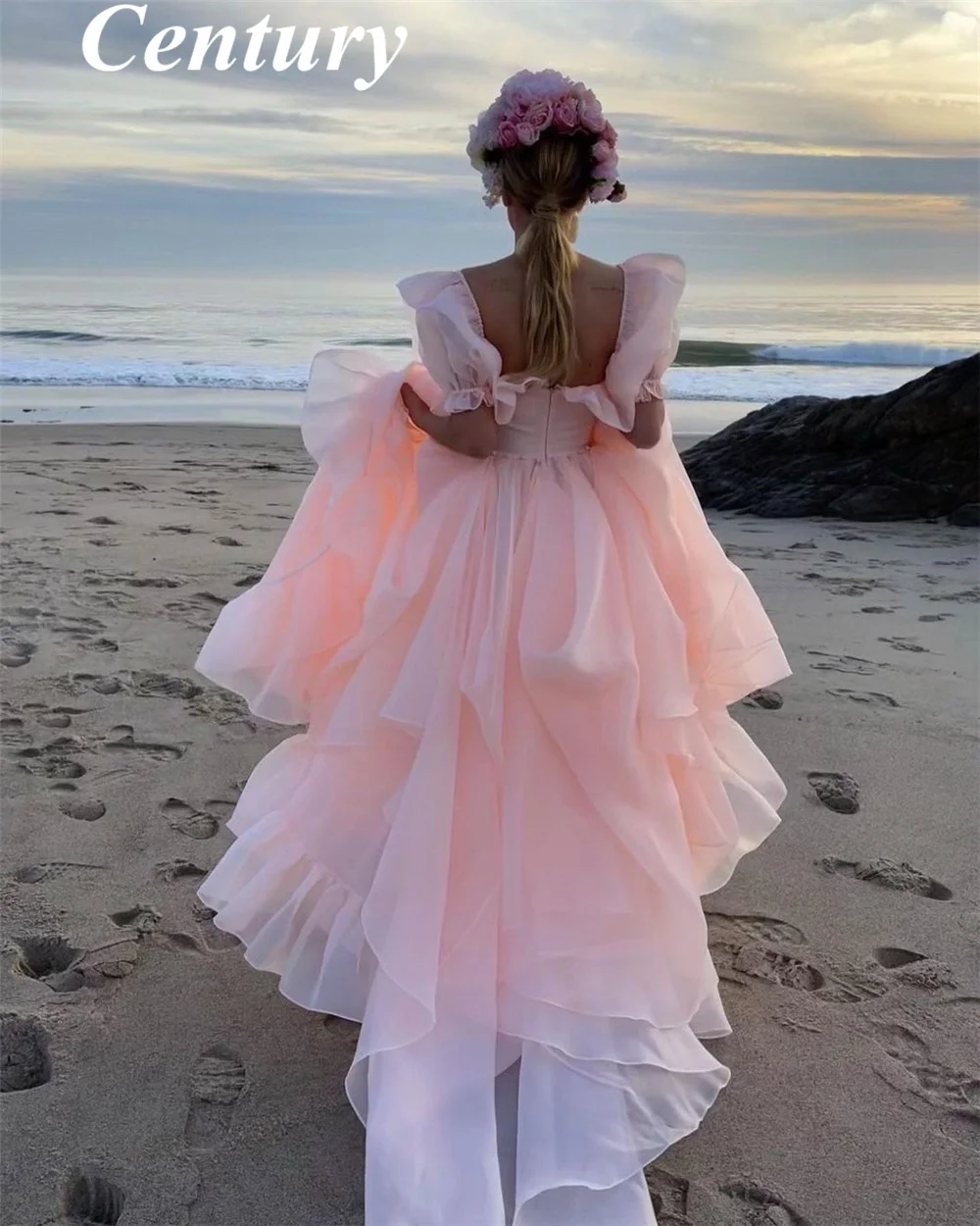 Top Trends: Century Baby Pink Organza Prom Dresses Short Puff Sleeves Ruffles Prom Party Gowns Slit Princess Formal Women Party Dresses 2022 Shoppable Styles - Image 2