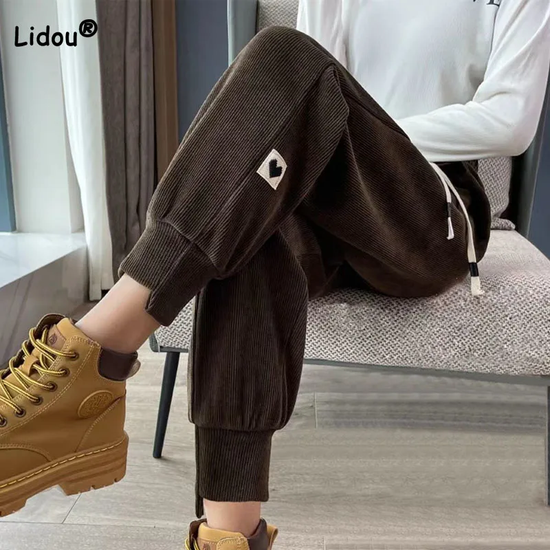 Top Trends: Korean Solid Casual Drawstring Sweatpants For Female Autumn Winter Fashion All-match High Waist Harem Pants Women&#039;s Clothing Shoppable Styles