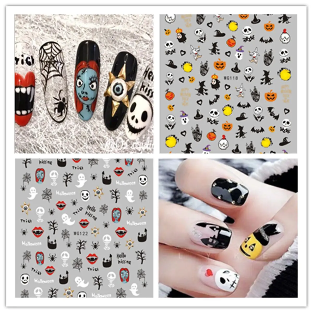 Top Trends: 1PCS Nail Stickers Halloween Series Horror Style Elements Nail Decal 3D Ghost Pumpkin Head Skull Self-adhesive Nail Slider Shoppable Styles