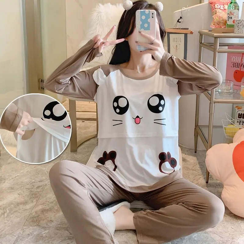 Top Trends: Spring Autumn Pregnant Women&#039;s Pajamas Sitting Birth Postpartum Breastfeeding Set Long Sleeve Summer Thin Style Parturient Women Shoppable Styles