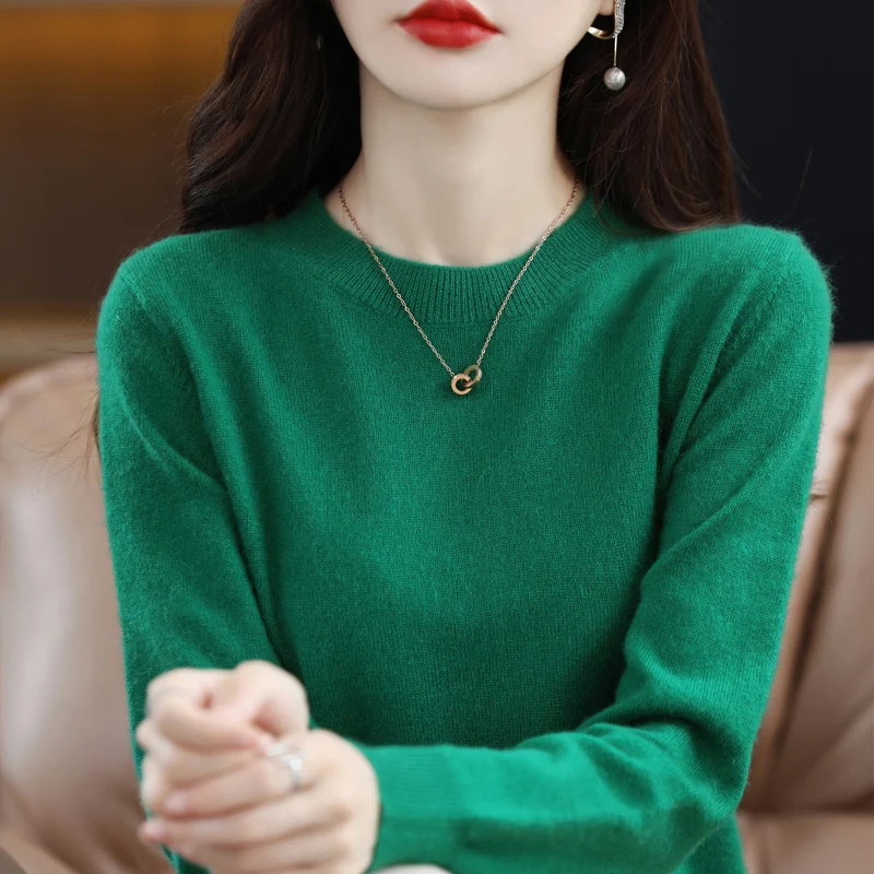 Top Trends: 2023 Spring And Autumn New Sweater Women's Crew Neck Long Sleeve Solid Color Loose Temperament Casual Knit 100% Pure Wool Top Shoppable Styles - Image 5