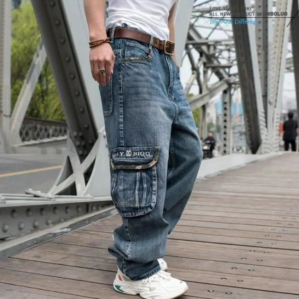 Top Trends: Men Jeans Fashion Blue Baggy Multi Pockets Hip Hop Designer Skateboard Loose Large Size Printed Streetwear Harajuku Shoppable Styles - Image 5