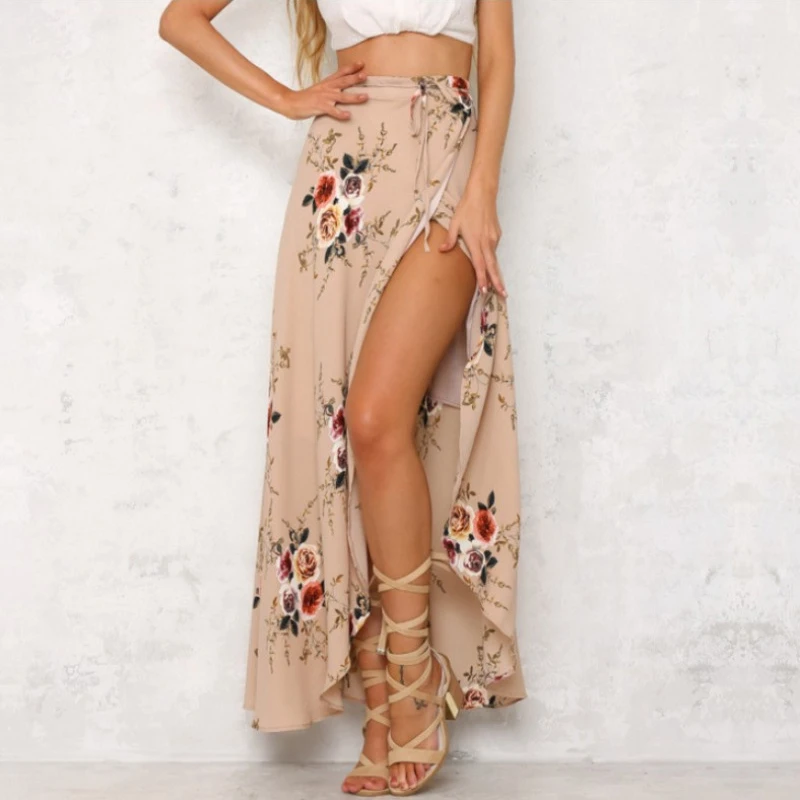 Top Trends: Floral Print Long Skirt Women Casual Boho Beach Summer Maxi Skirt Female Button Split Streetwear Tassel Sexy Skirts 2023 Shoppable Styles