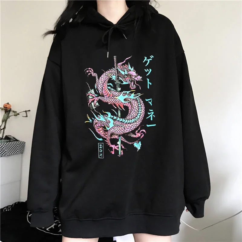 Top Trends: Cartoon Dragon Graphic Print Hoodies Y2k Harajuku Men Women Fashion Hip Hop Streetwear Autumn Winter Black Pullover Sweatshirt Shoppable Styles