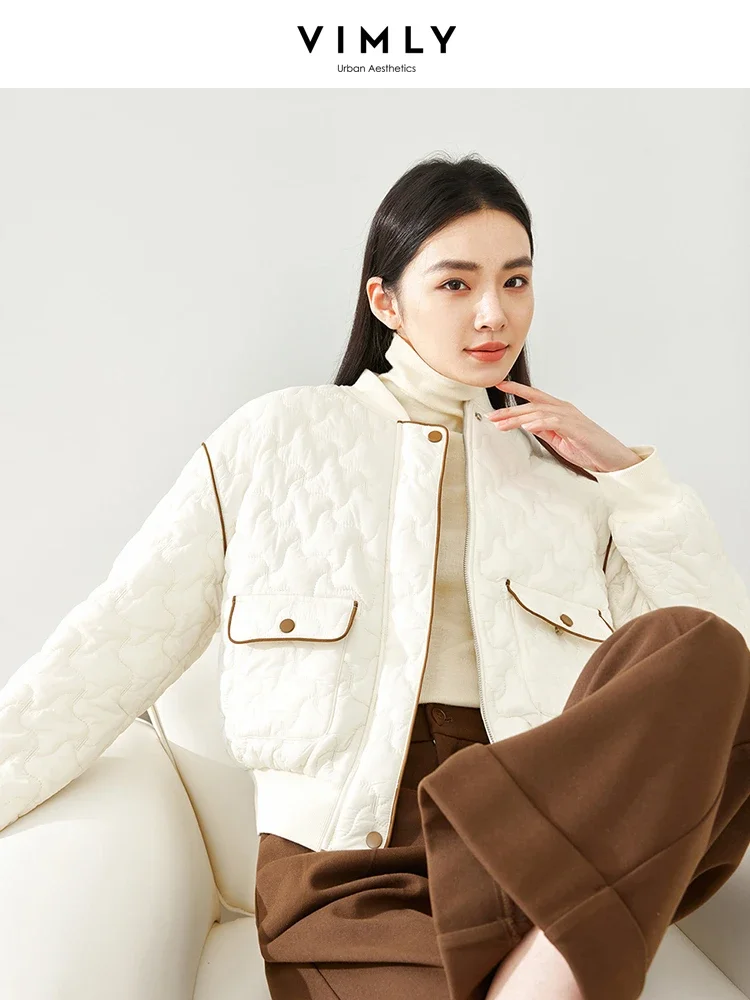 Top Trends: Vimly Contrast Spliced Parkas O-neck Zipper Quilted Thick Cropped Jacket 2023 Winter New Straight Loose Casual Female Coat M3859 Shoppable Styles