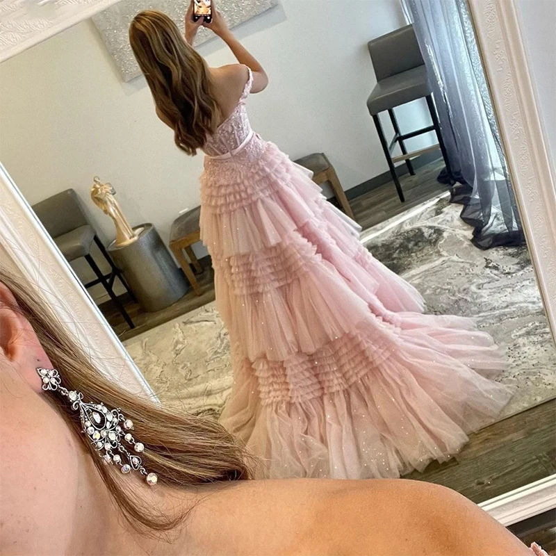 Top Trends: Tiered Ruffle Skirt Cinderella In Pink Off The Shoulder Lace Corset Evening Party Dress Tulle Ball Gown Prom Dresses Shoppable Styles - Image 2