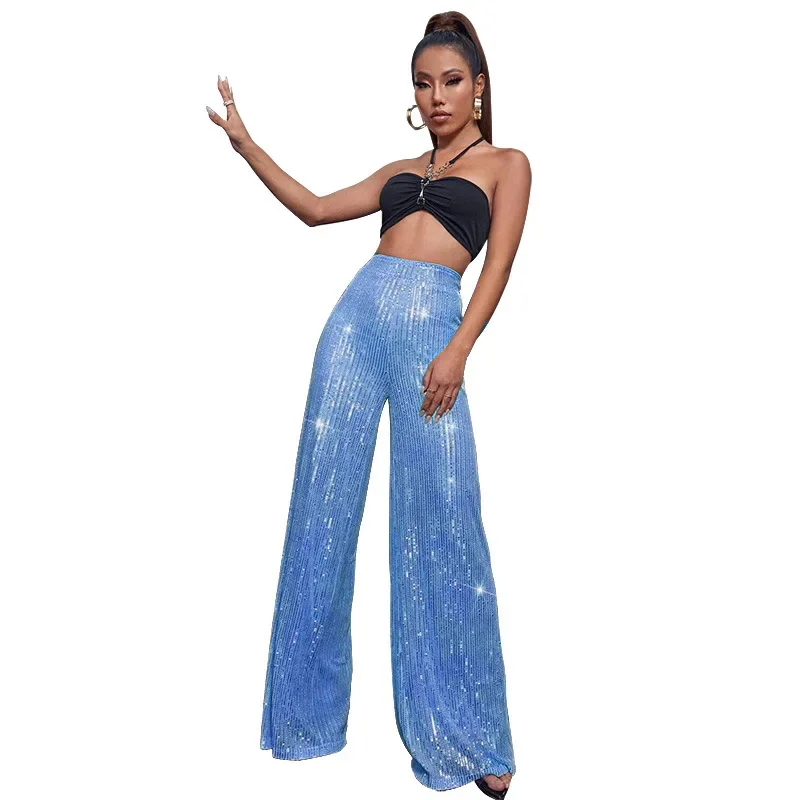 Top Trends: Women Sequin Flare Pants High Waist Sparkle Glitter Wide Leg Loose Pants Trousers Party ClubwearC Champagne Sparkle Streetwear Shoppable Styles - Image 5