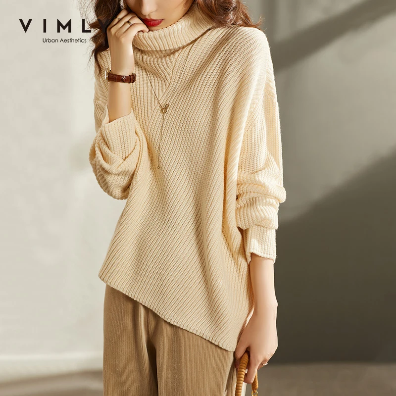 Top Trends: Vimly Winter Turtleneck Sweater For Women 2023 Asymmetrical Hem Pullover Knitwear Fashion Loose Long Sleeve Knit Tops Clothing Shoppable Styles