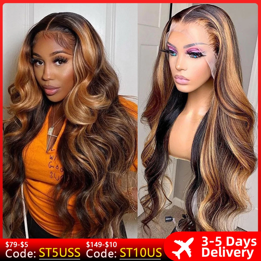 Top Trends: 13x4 Highlight Wig Human Hair Ombre Frontal Wigs For Women 34 30 Inch Pre Plucked 13x6 Hd Body Wave Lace Front Wig Shoppable Styles