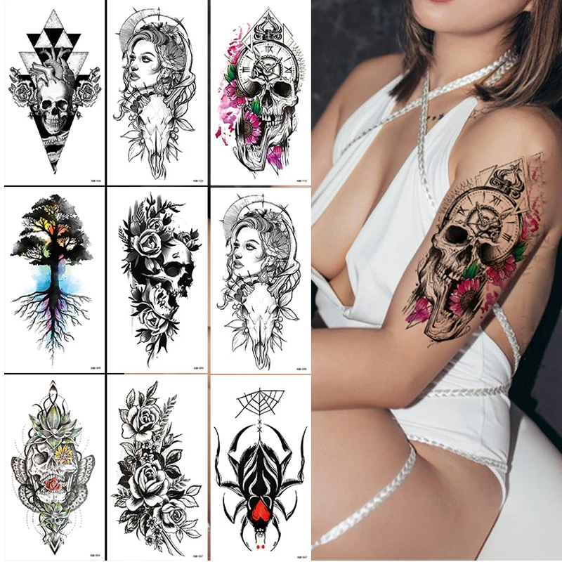 Top Trends: Temporary Tattoo Full Arm Body Art Stickers Sketch Tattoo Stickers For Fingers Feet Semi Permanent Tattoos Waterproof Women Man Shoppable Styles