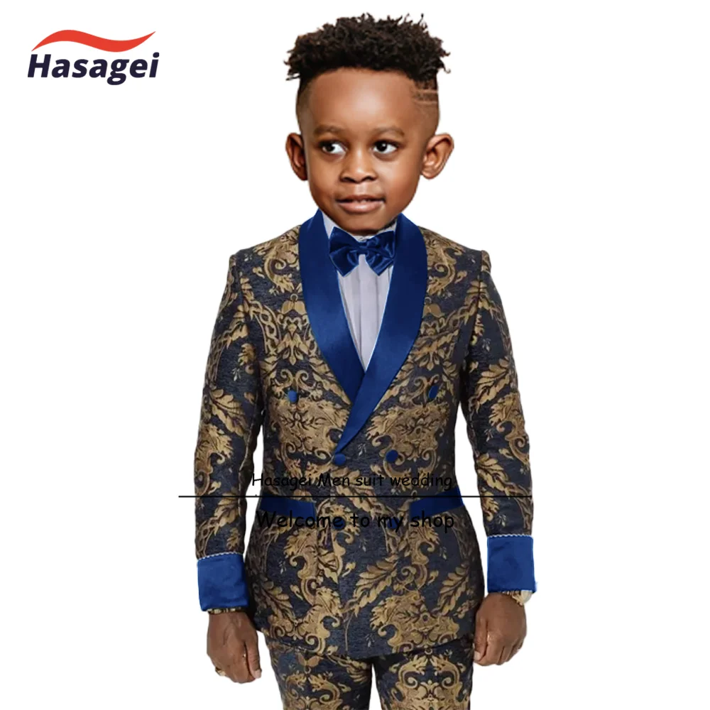 Top Trends: Gold Pattern Kids Suit 2 Piece Double Breasted Blazer For Boys Wedding Tuxedo Jacket Pants Formal Clothes 2-16 Years Old Shoppable Styles