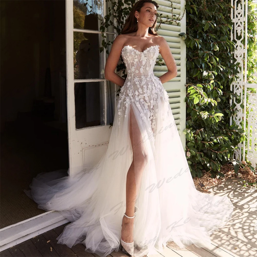 Top Trends: Sexy Illusion Mermaid Wedding Dresses Lace Appliques Off The Shoulder Sleeveless High Slit Simple Mopping Bride Gowns For Women Shoppable Styles