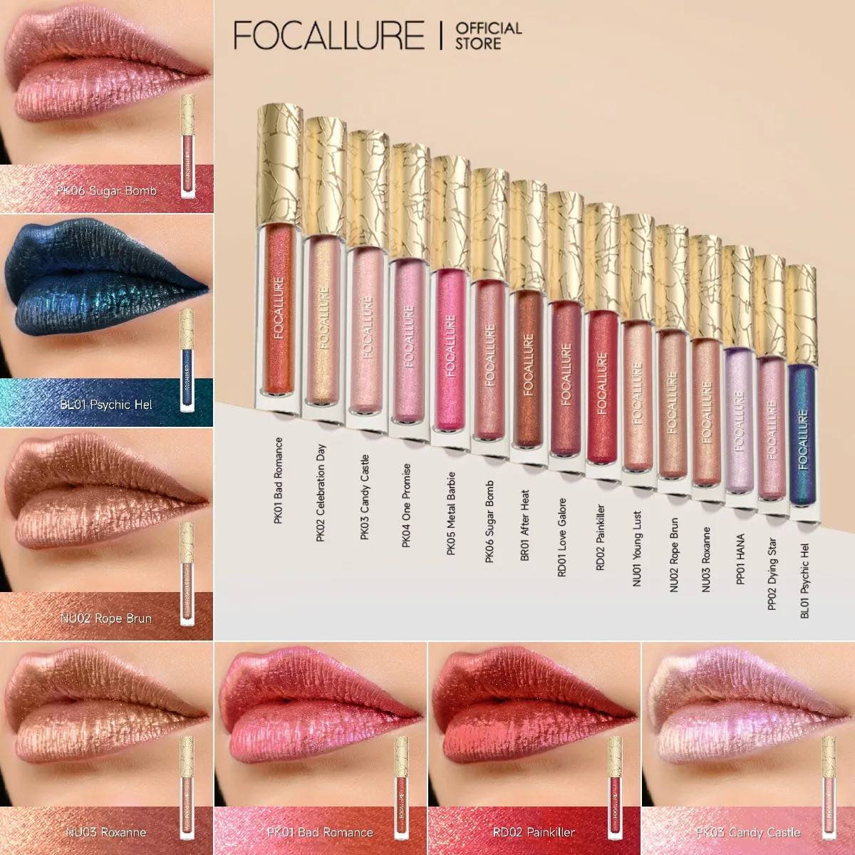 Top Trends: FOCALLURE 15 Colors Metallic Lip Gloss Glitter Liquid Lipstick Diamond Lip Tint Moisturizing Shiny Lip Glaze Makeup Cosmetics Shoppable Styles