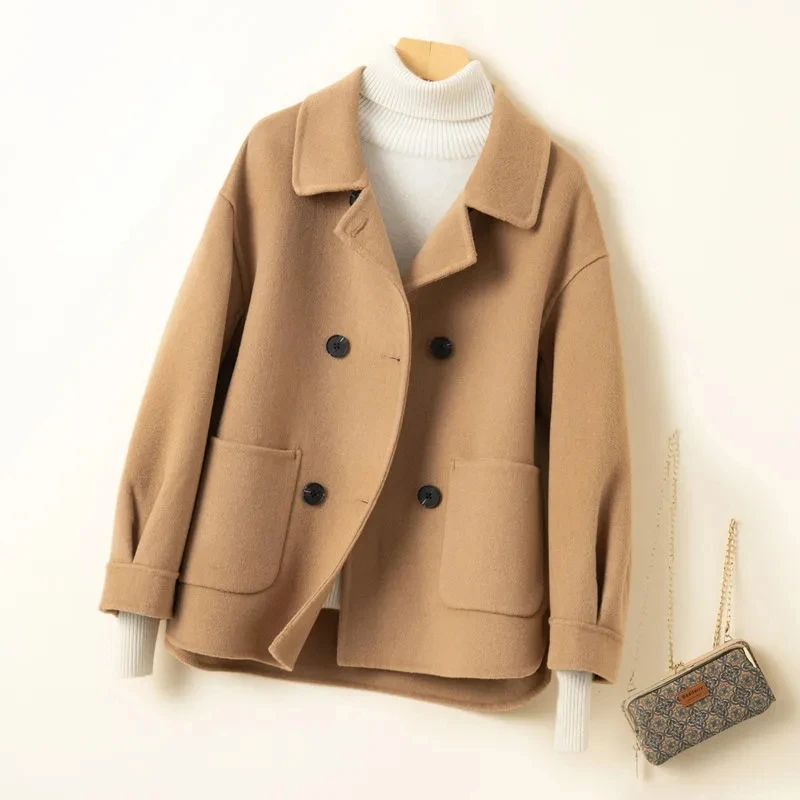 Top Trends: 2023 New Autumn Winter Coat Women 100% Wool Coat Female Short Jacket Korean Spring Both Sided Cashmere Outwear Cardigan Clothes Shoppable Styles