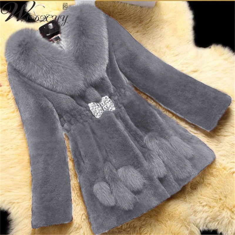 Top Trends: Winter New Thick Plush Overcoat Women Luxury Crystal Belt Faux Fur Collar Coats Vintage Ladies Clothing Female Plush Warm Jacket Shoppable Styles