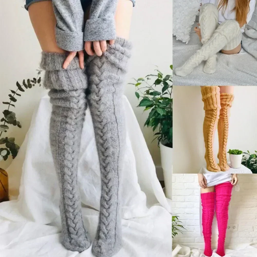 Top Trends: Winter Warm Long Socks Knitted Acrylic Thickened Lengthened Leg Warmers Over Knee High Tube Stockings Women Acrylic Socks Shoppable Styles