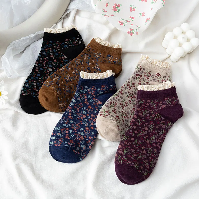 Top Trends: 2021 New Product Socks, Personalized Retro Floral Lace Edge Spring And Summer Short Tube Cotton Socks Ins Sweet College Socks Shoppable Styles