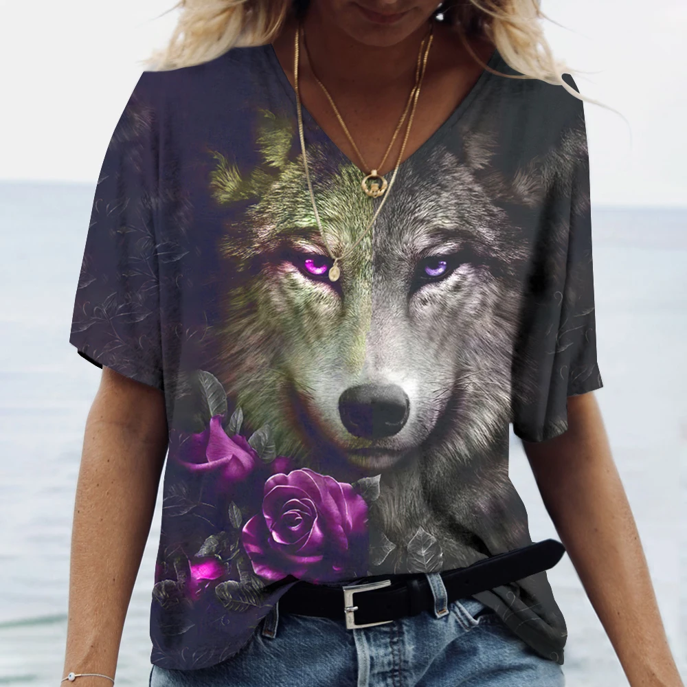 Top Trends: 2023 New Fashion Ladies T-Shirts Summer Apparel Wolf Graphic 3d T Shirt Tees Women&#039;s Short Sleeve Tops Harajuku Y2k Streetwear Shoppable Styles