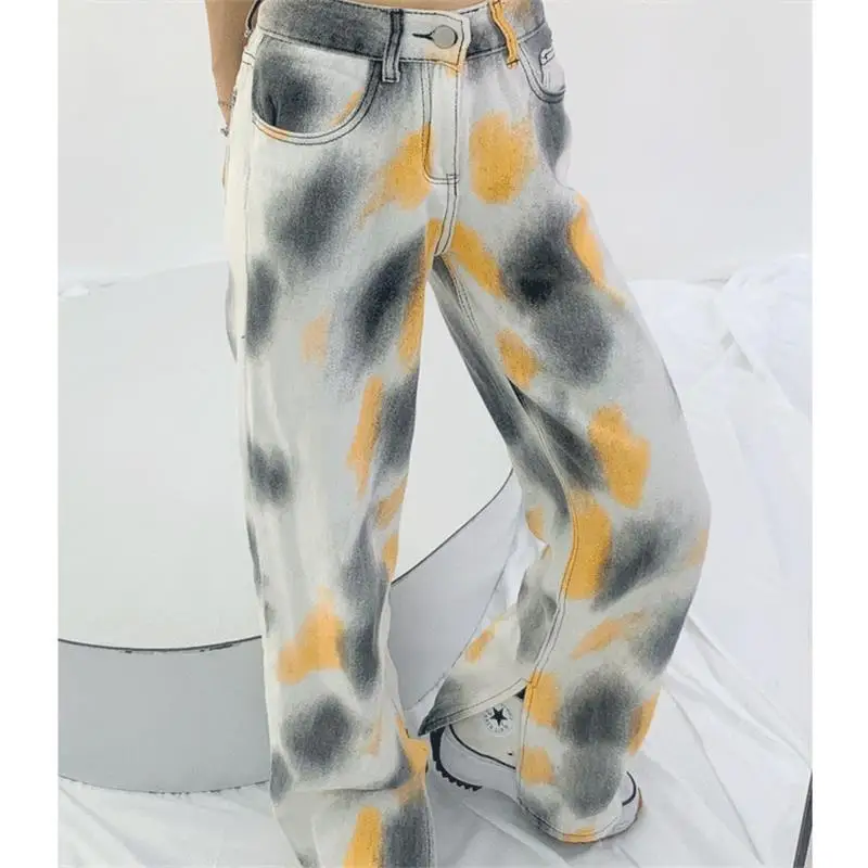 Top Trends: Casual Color Painting Tie Dye Split Fork Wide Leg Jeans Femme Spring Summer Pockets Zipper Cuffs Straight Floor Mopping Trousers Shoppable Styles - Image 4