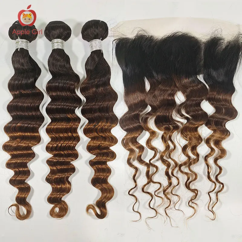 Top Trends: Ombre T1B / 4 / 30 Loose Deep Wave Bundles With Frontal Transparent Lace Frontal With 3 Or 4 Bundles Brazilian Remy Human Hair Shoppable Styles - Image 2