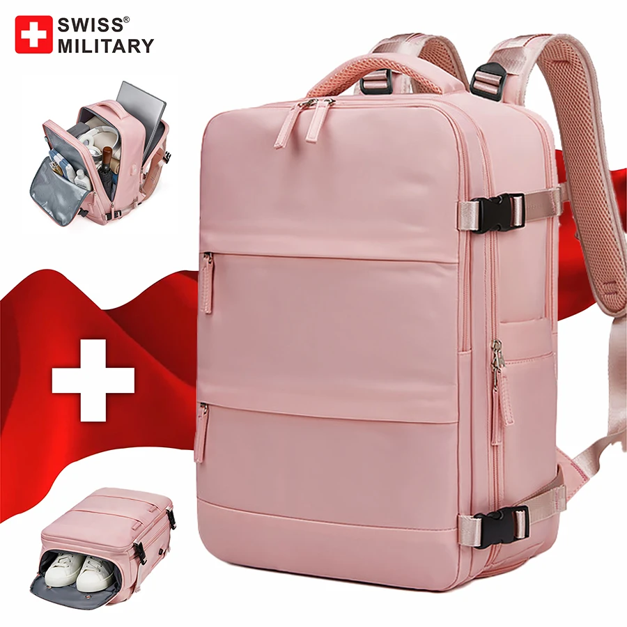 Top Trends: SWISS MILITARY Woman Travel Backpack Large Capacity Multi Pocket Waterproof USB Bag Laptop Backpack Fashion Solid Color Backpack Shoppable Styles