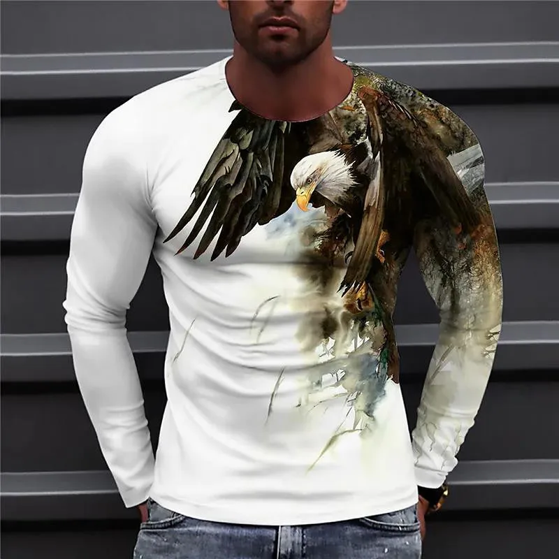 Top Trends: Men's Eagle Hand-painted Pattern Casual T-Shirts Long Sleeve Streetwear 3D Animal Printing Hip Hop Male Tops Tee Plus Size 6XL Shoppable Styles