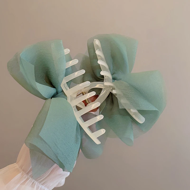 Top Trends: Summer New Solid Color Mesh Tulle Bow Hair Clips Elegant Women Ponytail Braid Hair Claw Clip Hair Clip Headwear Hair Accessories Shoppable Styles - Image 5