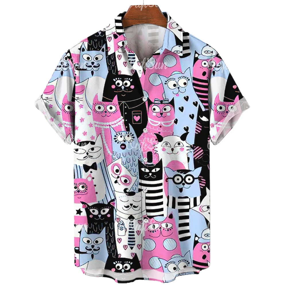 Top Trends: 2023 3d Lapel Hawaiian Shirt Man Casual Short Sleeve Anime Shirts Cartoon Men's Shirt Summer Men Clothes Street Retro Animal Cat Shoppable Styles - Image 2