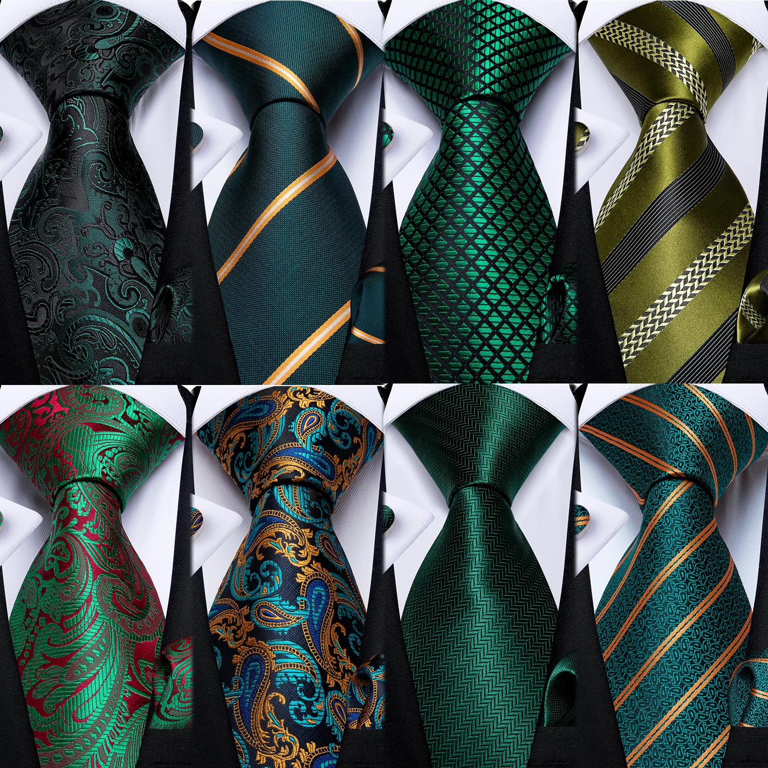 Top Trends: DiBanGu Green Teal Ties For Men Hanky Cufflinks Set 17 Styles Necktie For Male Business Wedding Party Mens Ties New Arrival Tie Shoppable Styles