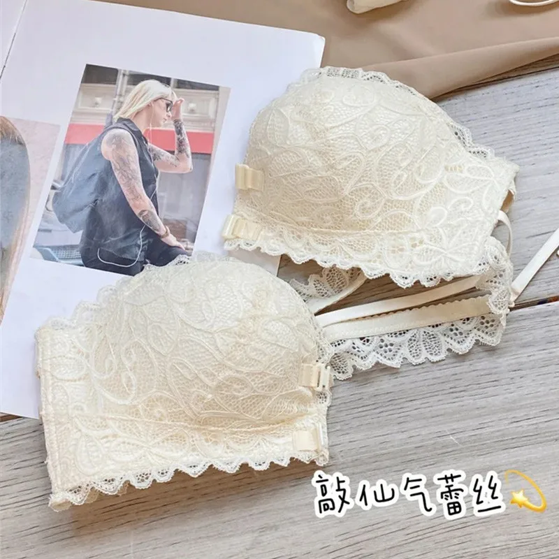 Top Trends: Front Closure Bras Double Breasted Underwear Women Small Breast Cup Gathered Lace Girl Strapless Backless Bra Push Up Brasieres Shoppable Styles - Image 5