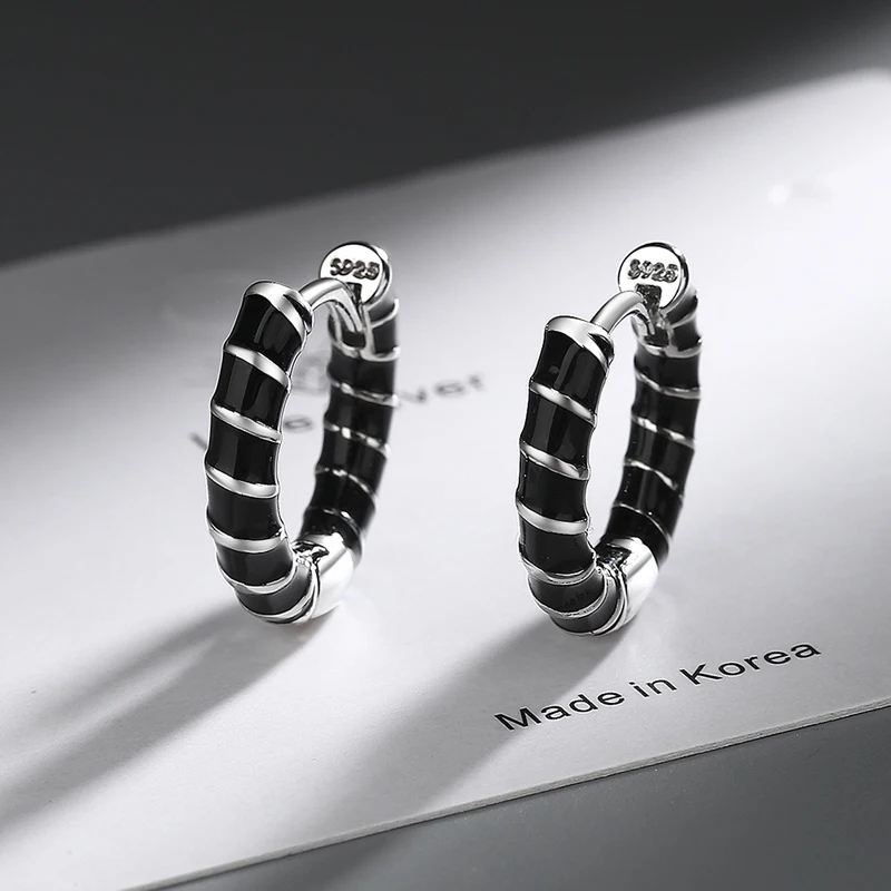 Top Trends: KOFSAC Occident Fashion Black White Pink Hoop Earrings For Women New 925 Sterling Silver Jewelry Cute Girl Earring Gifts Shoppable Styles