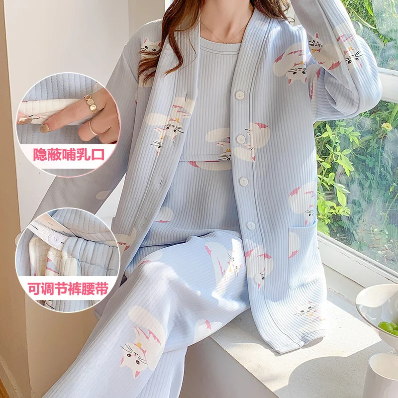 Top Trends: Autumn &Winter Lactation Period Breastfeeding Clothes Cotton Postpartum Clothing 2 / 3pcs Set Pregnant Women's Pajamas Shoppable Styles - Image 6