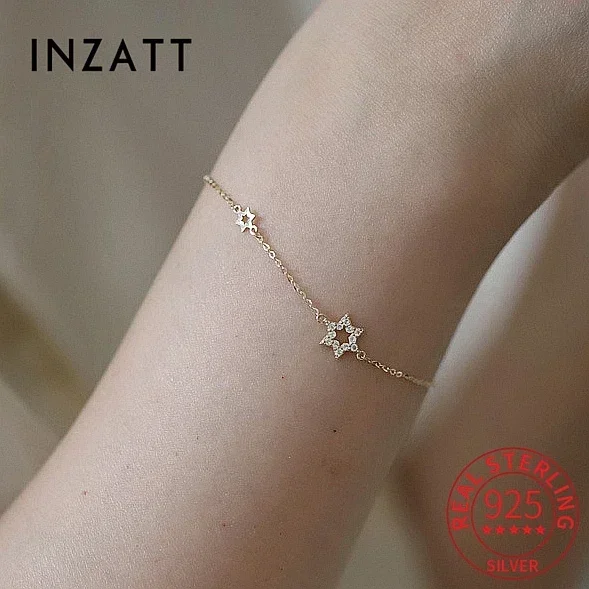 Top Trends: INZATT Real 925 Sterling Silver Zircon Hollow Star Charm Bracelet For Women Party Classic Fine Jewelry MInimalist Bijoux Summer Shoppable Styles