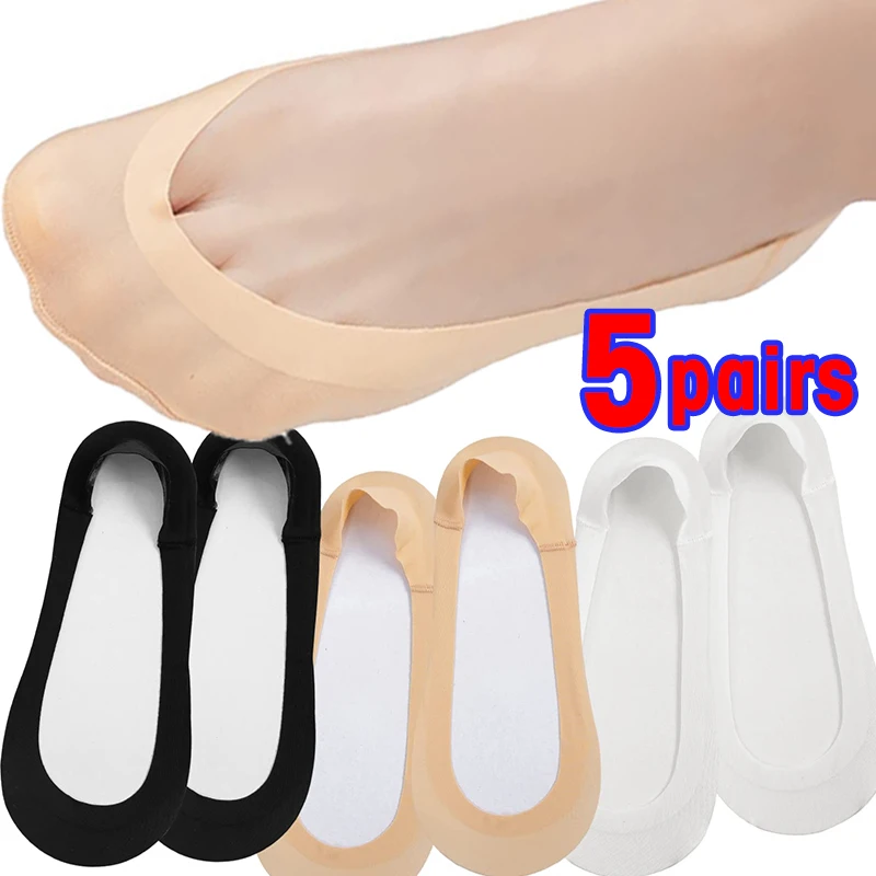 Top Trends: 5pairs Silicone Anti-slip Invisible No Show Socks Summer Ultra-thin Breathable Sock Shoe Slippers Ice Silk Low Cut Boat Socks Shoppable Styles