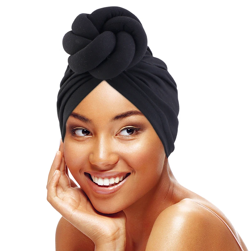 Top Trends: Large Flower Cable Knotted Turban Head Wrap African Twist HeadWrap Stretchy Muslim Ladies Hair Accessories India Hat Chemo Cap Shoppable Styles