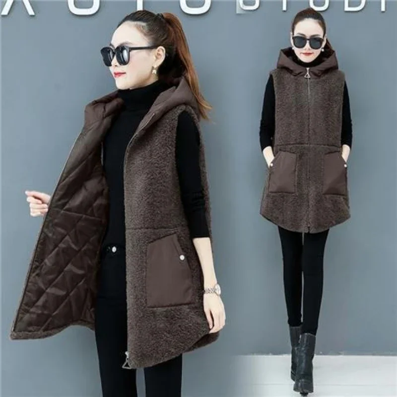 Top Trends: Women Lamb Wool Vest Coat Autumn Winter Warm Hooded Cardigan Sleeveless Tops Plus Size Loose Korean Fashion Thick Shoppable Styles - Image 4