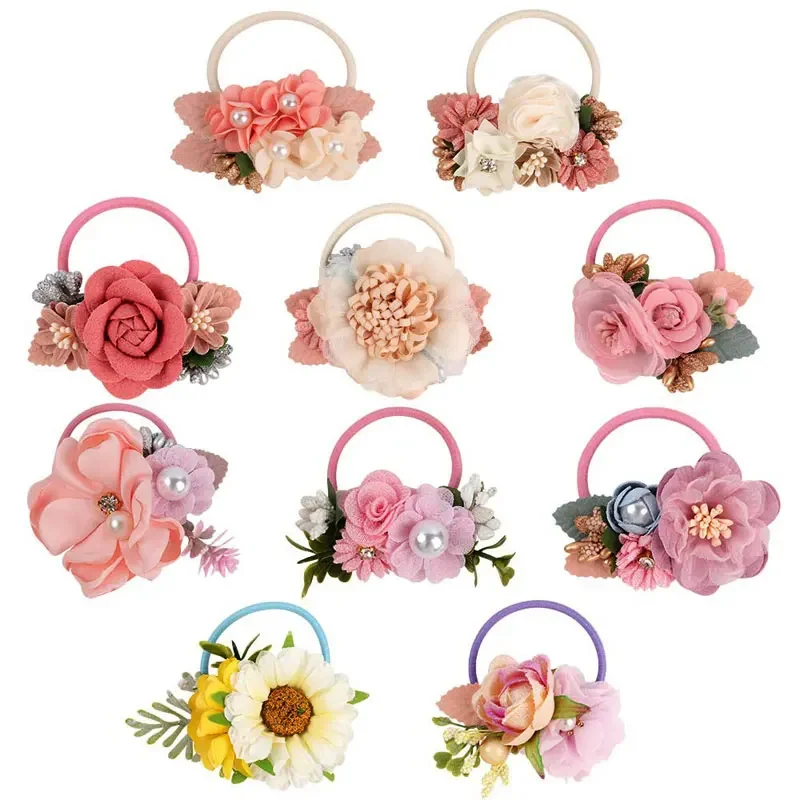 Top Trends: High Elastic Hair Bands Rose Flower Peal Girls Hair Scrunchies Sweet Kids Rubber Bands Ponytail Tie Hair Accessories Shoppable Styles