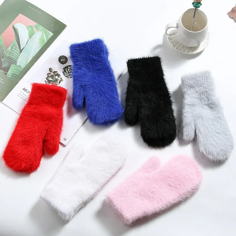 Top Trends: Thicken Winter Women's Gloves Fake Furry Hand Warmer Solid Color Cold Glove Cute Outdoor Mittens For Girl Christmas Gifts Shoppable Styles