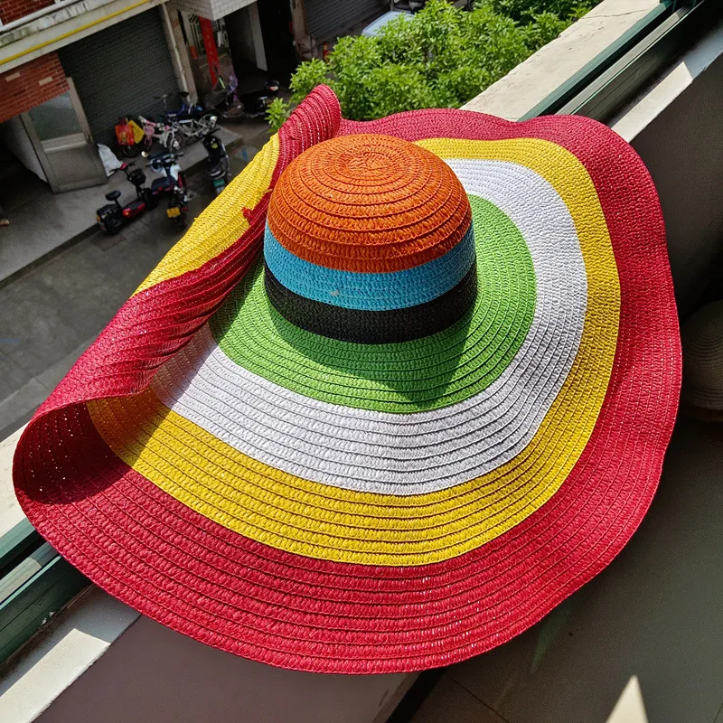 Top Trends: Rainbow Striped Big Brim Anti-ultraviolet Sunshade Sun Hat Beach Sun Hat With Wire Edge Can Be Folded Arbitrarily Shoppable Styles