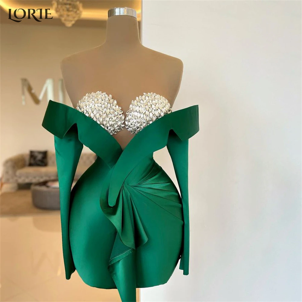 Top Trends: LORIE Sexy Glitter Cocktail Party Gowns Mini Off Shoulder Pleated Ruffles Evening Dresses Pageant Mini Knee Length Prom Dress Shoppable Styles