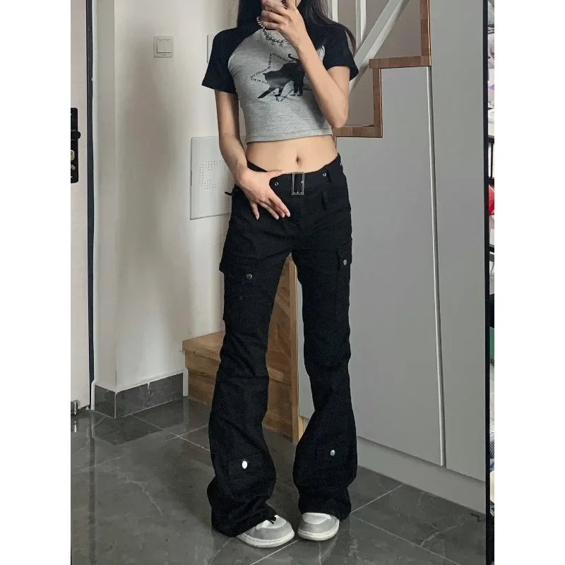 Top Trends: QWEEK Y2k Streetwear Cargo Jeans Women Black Gyaru Gothic Grunge Flare Denim Pants Vintage Korean Style Tights Trousers Baddies Shoppable Styles