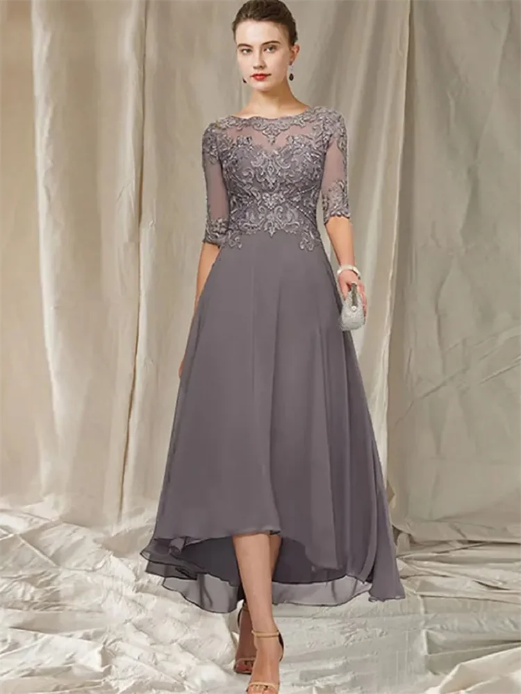 Top Trends: A Line Chiffon Elegent Mother Of The Bride Dresses For Weddings Lace Dresses Long Party Dress Woman Half Sleeve Evening Dresses Shoppable Styles