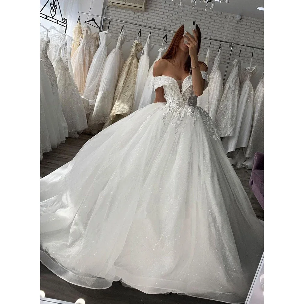 Top Trends: Classic Princess Wedding Dresses Glitter Tulle Lace Appliques Off The Shoulder Bride Gowns Ball Gown Robe De Mariee Custom Made Shoppable Styles