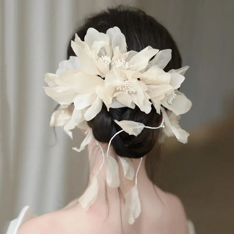 Top Trends: Elegant Bridal Headwear For Wedding Ceremonies - Beige Flower Hairpiece With Crepe Hair Flower Shoppable Styles