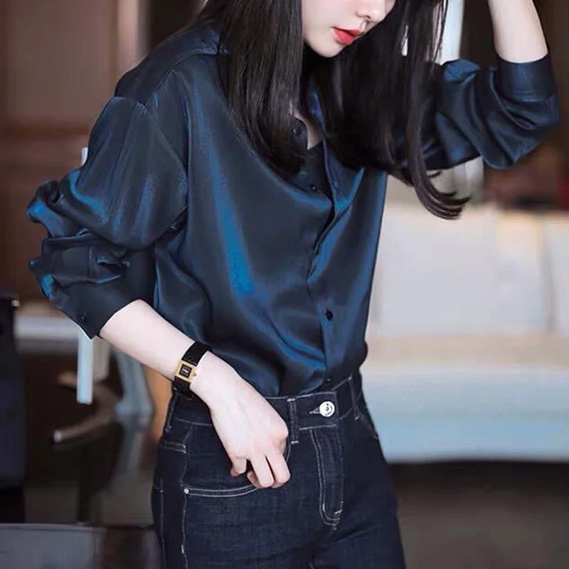 Top Trends: Comfortable Turn-down Collar All Seasons Women's Clothing 2023 Chiffon Trend All-match Korean Solid Color Long Sleeved Blouses Shoppable Styles