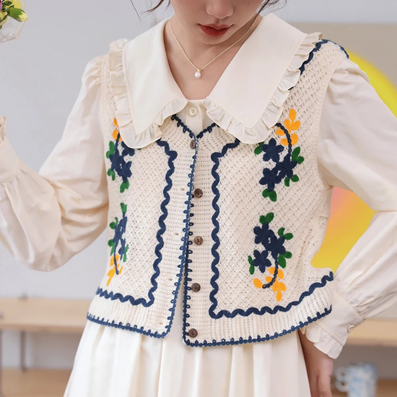 Top Trends: Ethnic Style Long Sleeved Chiffon Shirt New Hollow Out Knit Shirt Hooked Flower Hollow Out Embroidery Women's Outerwear With Car Shoppable Styles